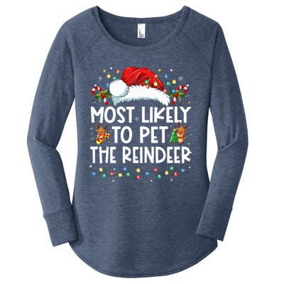 Most Likely To Pet The Reindeer Funny Christmas Women's Perfect Tri Tunic Long Sleeve Shirt