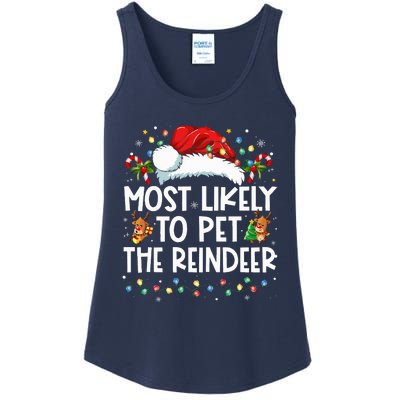 Most Likely To Pet The Reindeer Funny Christmas Ladies Essential Tank