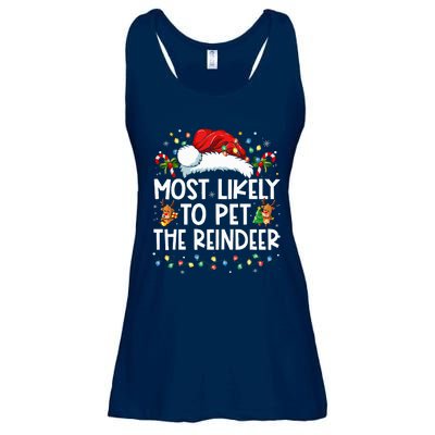 Most Likely To Pet The Reindeer Funny Christmas Ladies Essential Flowy Tank