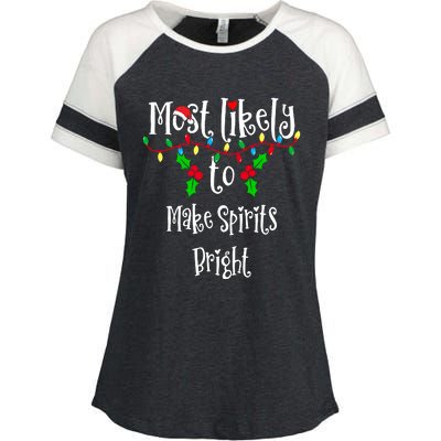 Most Likely To Make Spirits Bright Family Group Matching Shirt Enza Ladies Jersey Colorblock Tee