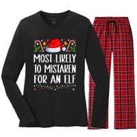 Most Likely To Be Mistaken For An Elf Christmas Pajamas Women's Long Sleeve Flannel Pajama Set 