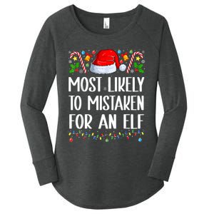 Most Likely To Be Mistaken For An Elf Christmas Pajamas Women's Perfect Tri Tunic Long Sleeve Shirt