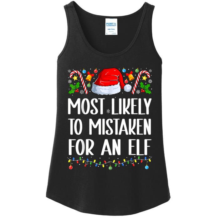 Most Likely To Be Mistaken For An Elf Christmas Pajamas Ladies Essential Tank