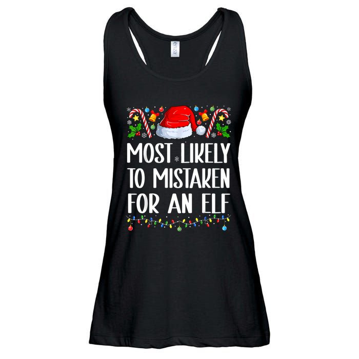 Most Likely To Be Mistaken For An Elf Christmas Pajamas Ladies Essential Flowy Tank