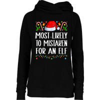 Most Likely To Be Mistaken For An Elf Christmas Pajamas Womens Funnel Neck Pullover Hood