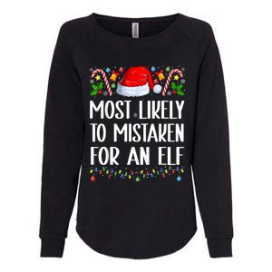 Most Likely To Be Mistaken For An Elf Christmas Pajamas Womens California Wash Sweatshirt