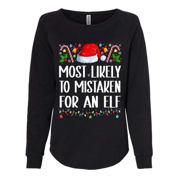 Most Likely To Be Mistaken For An Elf Christmas Pajamas Womens California Wash Sweatshirt