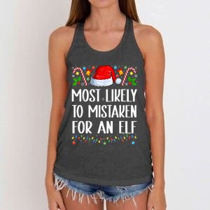 Most Likely To Be Mistaken For An Elf Christmas Pajamas Women's Knotted Racerback Tank