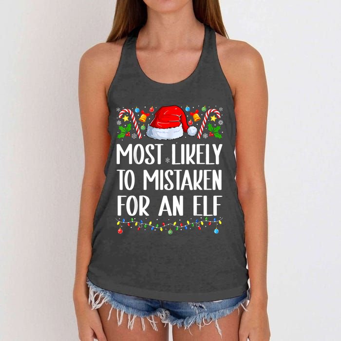 Most Likely To Be Mistaken For An Elf Christmas Pajamas Women's Knotted Racerback Tank