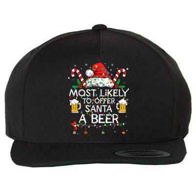 Most Likely To Offer Santa A Beer Funny Christmas Drinking Wool Snapback Cap