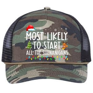 Most Likely To Start All The Shenanigans Family Xmas Holiday Retro Rope Trucker Hat Cap