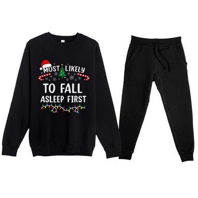 Most Likely To Fall Asleep First Family Matching Christmas Premium Crewneck Sweatsuit Set