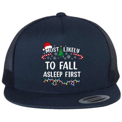 Most Likely To Fall Asleep First Family Matching Christmas Flat Bill Trucker Hat