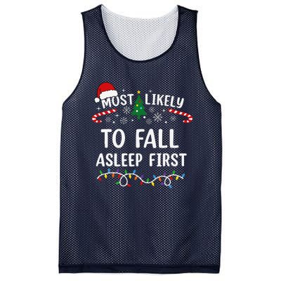 Most Likely To Fall Asleep First Family Matching Christmas Mesh Reversible Basketball Jersey Tank