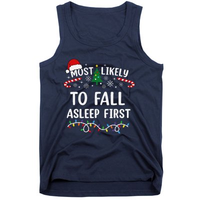 Most Likely To Fall Asleep First Family Matching Christmas Tank Top