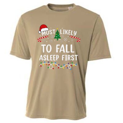 Most Likely To Fall Asleep First Family Matching Christmas Cooling Performance Crew T-Shirt