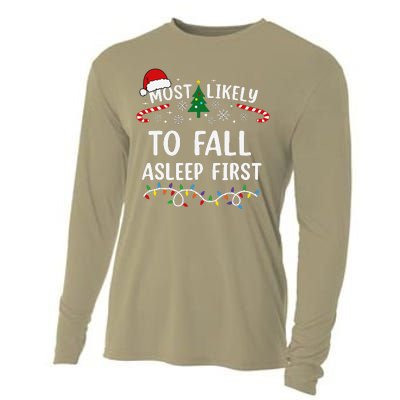 Most Likely To Fall Asleep First Family Matching Christmas Cooling Performance Long Sleeve Crew