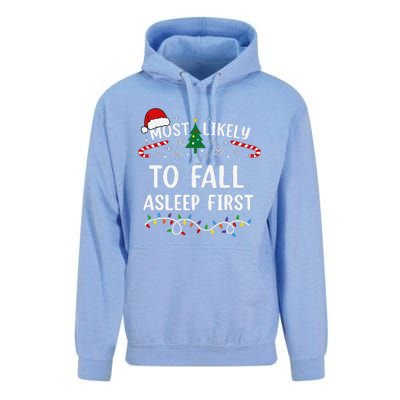 Most Likely To Fall Asleep First Family Matching Christmas Unisex Surf Hoodie