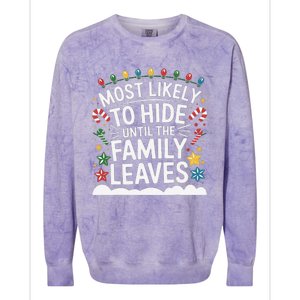 Most Likely To Hide Funny Matching Family Christmas Pajama Colorblast Crewneck Sweatshirt