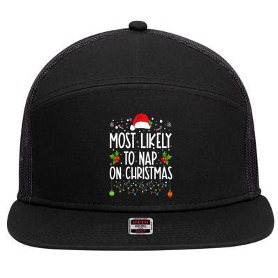 Most Likely To Nap On Christmas Family Christmas Pajamas 7 Panel Mesh Trucker Snapback Hat