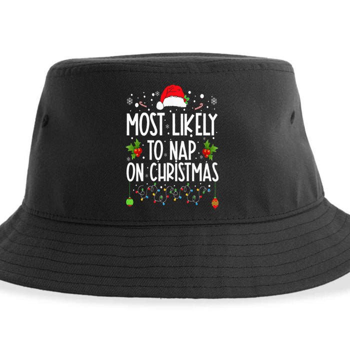 Most Likely To Nap On Christmas Family Christmas Pajamas Sustainable Bucket Hat