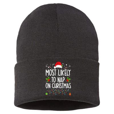 Most Likely To Nap On Christmas Family Christmas Pajamas Sustainable Knit Beanie