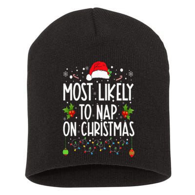 Most Likely To Nap On Christmas Family Christmas Pajamas Short Acrylic Beanie