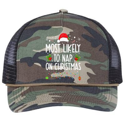 Most Likely To Nap On Christmas Family Christmas Pajamas Retro Rope Trucker Hat Cap