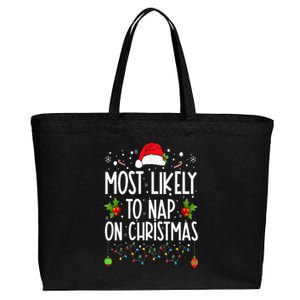 Most Likely To Nap On Christmas Family Christmas Pajamas Cotton Canvas Jumbo Tote