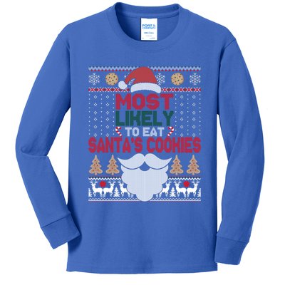 Most Likely To Eat Santas Cookies Family Christmas Ugly Cute Gift Kids Long Sleeve Shirt