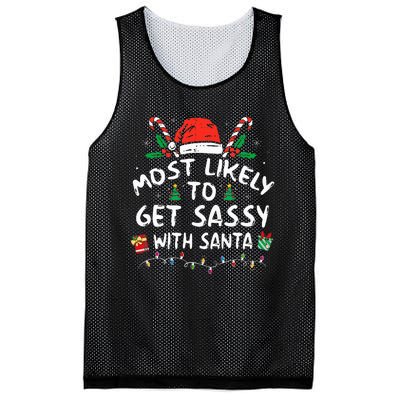 Most Likely To Get Sassy With Santa Christmas Matching Mesh Reversible Basketball Jersey Tank