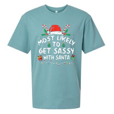 Most Likely To Get Sassy With Santa Christmas Matching Sueded Cloud Jersey T-Shirt