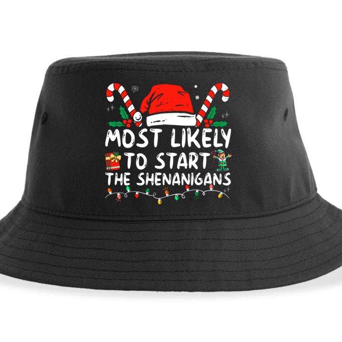 Most Likely To Start The Shenanigans Christmas Family Sustainable Bucket Hat