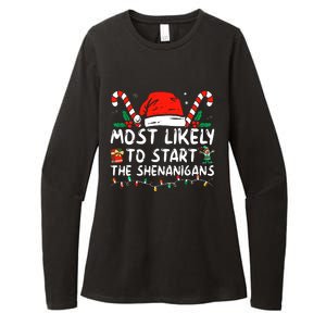 Most Likely To Start The Shenanigans Christmas Family Womens CVC Long Sleeve Shirt