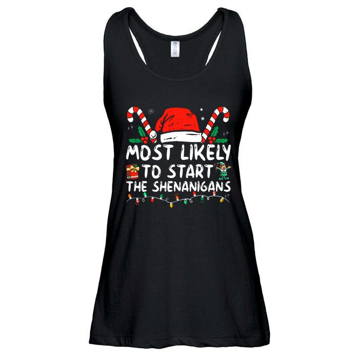 Most Likely To Start The Shenanigans Christmas Family Ladies Essential Flowy Tank