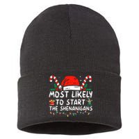 Most Likely To Start The Shenanigans Christmas Family Sustainable Knit Beanie