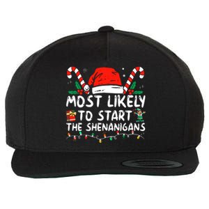 Most Likely To Start The Shenanigans Christmas Family Wool Snapback Cap