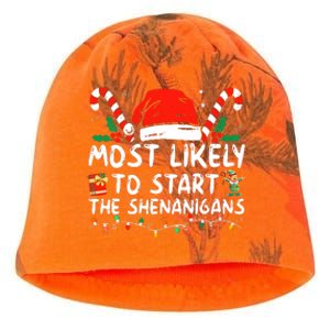 Most Likely To Start The Shenanigans Christmas Family Kati - Camo Knit Beanie