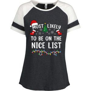 Most Likely To Be On The Nice List Matching Christmas Enza Ladies Jersey Colorblock Tee