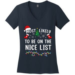 Most Likely To Be On The Nice List Matching Christmas Women's V-Neck T-Shirt