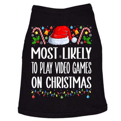 Most Likely To Play Video Games On Christmas Funny Pajamas Doggie Tank