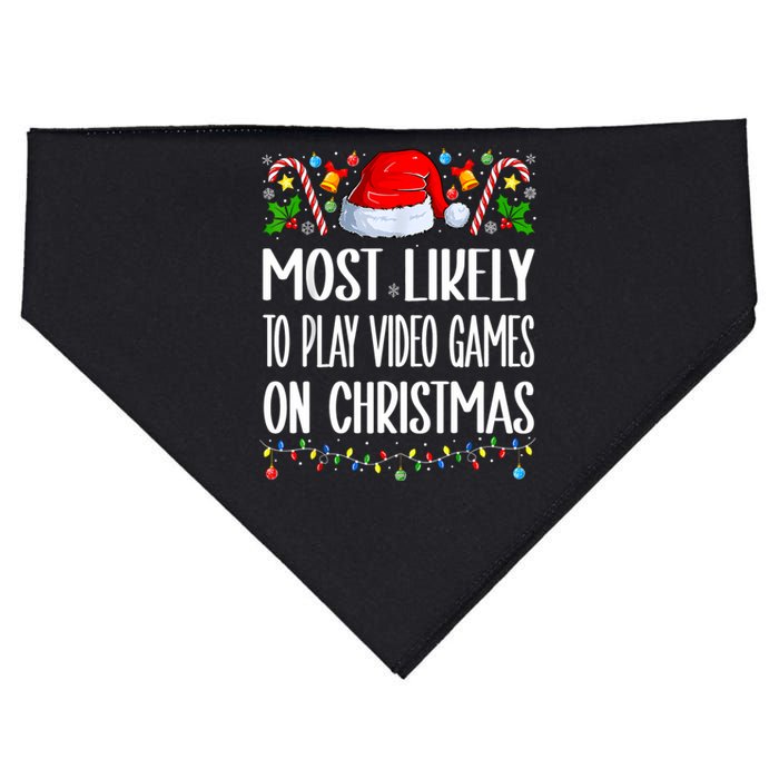 Most Likely To Play Video Games On Christmas Funny Pajamas USA-Made Doggie Bandana