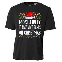 Most Likely To Play Video Games On Christmas Funny Pajamas Cooling Performance Crew T-Shirt