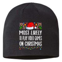 Most Likely To Play Video Games On Christmas Funny Pajamas Sustainable Beanie