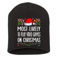 Most Likely To Play Video Games On Christmas Funny Pajamas Short Acrylic Beanie