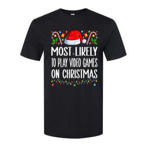 Most Likely To Play Video Games On Christmas Funny Pajamas Softstyle CVC T-Shirt