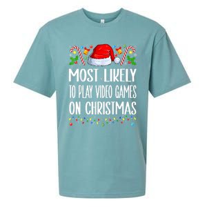 Most Likely To Play Video Games On Christmas Funny Pajamas Sueded Cloud Jersey T-Shirt