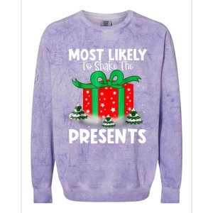 Most Likely To Shake The Presents Christmas Family Colorblast Crewneck Sweatshirt