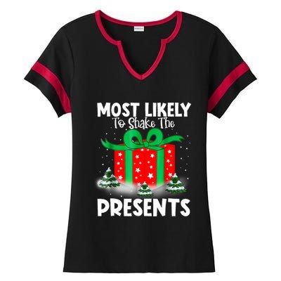 Most Likely To Shake The Presents Christmas Family Ladies Halftime Notch Neck Tee