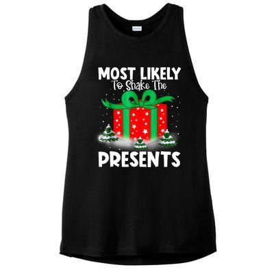 Most Likely To Shake The Presents Christmas Family Ladies PosiCharge Tri-Blend Wicking Tank